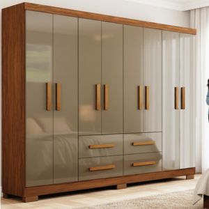 Guarda Roupas Casal Grande 8 Portas 4 Gav. Com Pés Moderno Marrom