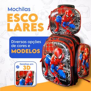 Kit 3 Pecas Mochila Escolar De Rodinhas Infantil 3d Stitch Sonic Homem Aranha Menino Menina