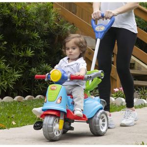 Triciclo Infantil Com Haste E Barra De Proteção Avespa Motoca com Pedal Apoio de Pé e Haste Empurrador Infantil Maral