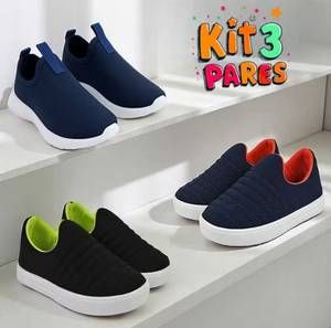 Kit 3 Pares Tênis Calce Fácil Infantil Menino