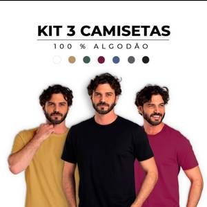 Kit 3 Camisetas Básicas Masculina 100% Algodão Cores Tendência Reforço Ombro a Ombro - Camiseta ...