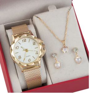 Relógio Feminino+ Colar Pingente Brincos Folheado A Ouro 18k