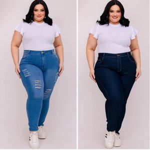 Kit 2 Calças Femininas Jeans Plus Size com Lycra Cintura Alta levanta bum bum skinny