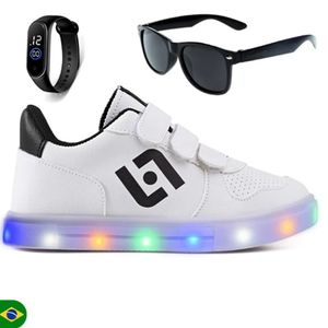 Tenis Infantil De Led Casual Escolar Sapatenis Meninos Street Calce Facil + Oculos Relogio
