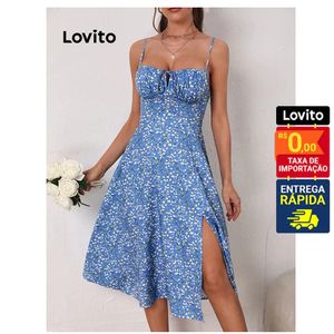 Lovito Vestido Boho Ditsy Floral Dividido Frontal Com Renda Para Mulheres LNE31004