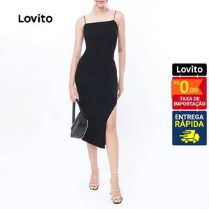 Lovito Vestido casual liso comprimento maxi sem mangas para mulheres LB220BRL249