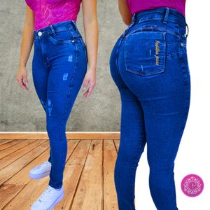 Calça Feminina Skinny Puido Elastano Cintura Alta Efeito Levanta Bumbum