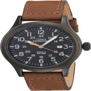 Timex Relógio masculino Expedition Scout de 40 mm – caixa preta e mostrador com pulseira deslizante de couro oliva