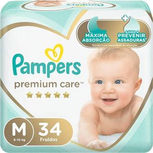 Fralda Pampers Premium Care M - 34 fraldas