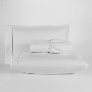 Jogo De Lençol 400 Fios Percal Poliéster Liso Toque Macio com Elástico Diversos Tamanho Solteiro Casal Queen King Size (Queen, White)