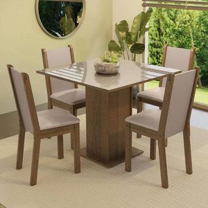 Conjunto Sala de Jantar Mesa Tampo de Vidro 4 Cadeiras Tifani Madesa