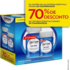 Centrum Homem, Multivitamínico Adulto, Suplemento Vitamínico com Vitamina B12, Vitamina D, Ferro e Zinco, Leve 90 Comprimidos e Pague 60