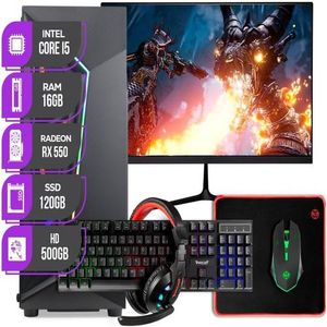 PC GAMER Completo Mancer, Intel Core i5, RX 550, 16GB RAM, SSD 120GB, HD 500GB + Combo Periférico Gamer + Monitor 21"