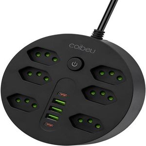 Extensão Tomada, Régua Tomada, Régua de Energia, 6 Tomadas, 3 Interfaces USB, 2 Porta USB Tipo-C, Cabo de Alimentação de 1,9 metros, Suporte a Tensão…