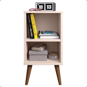 Mesa de Cabeceira Compacta Retrô com Prateleira Charme (Off White)